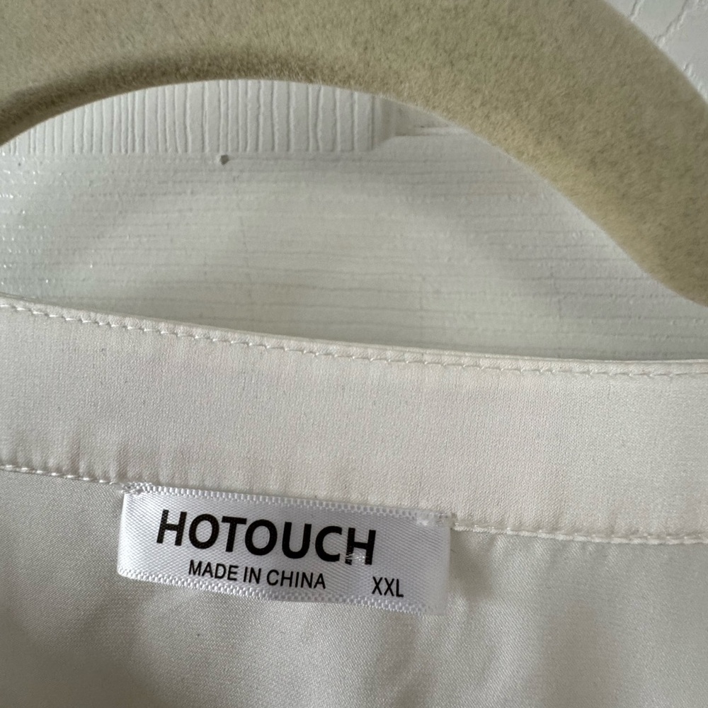 Cream Boxy Short Sleeve Blouse with Mandarin Collar - Picture 4 of 5